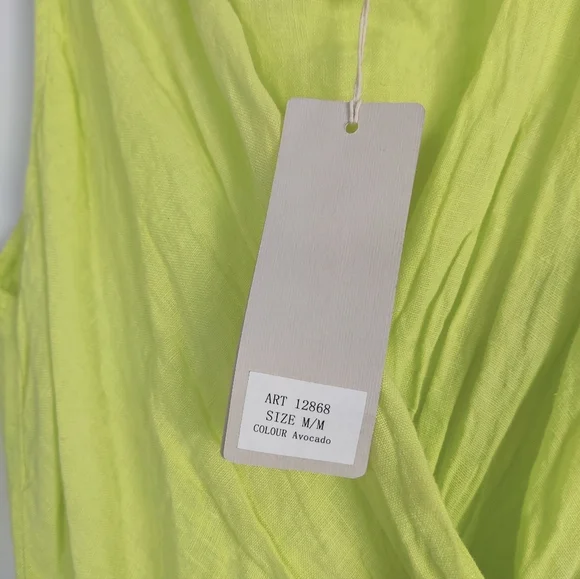 Vibrant Avocado Green Summer Dress with Eyelet Details, Size Medium Linen Beach - Picture 4 of 10